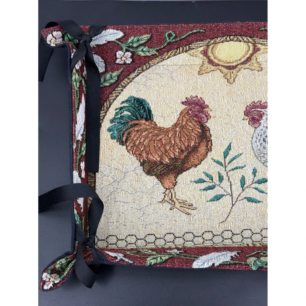 Le Roost Tapestry Basket Woven Rooster Farmhouse Decor Tray Made in USA 13x9